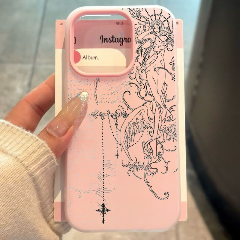 Samsung Galaxy S25 - Gothic Style Angel Cross Line Drawing