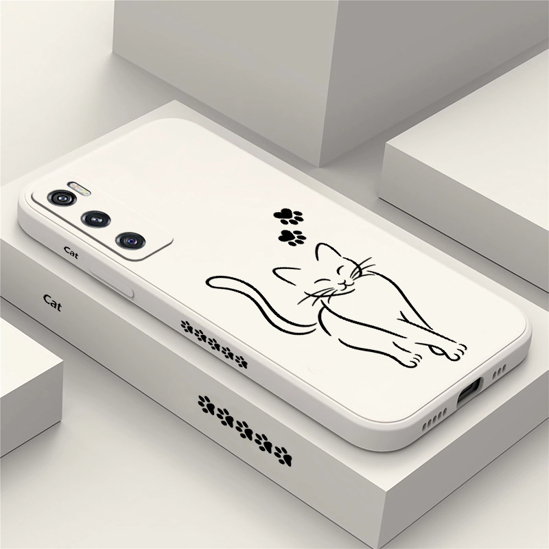 Vivo V40 - Cute Cat Line Black Phone Case
